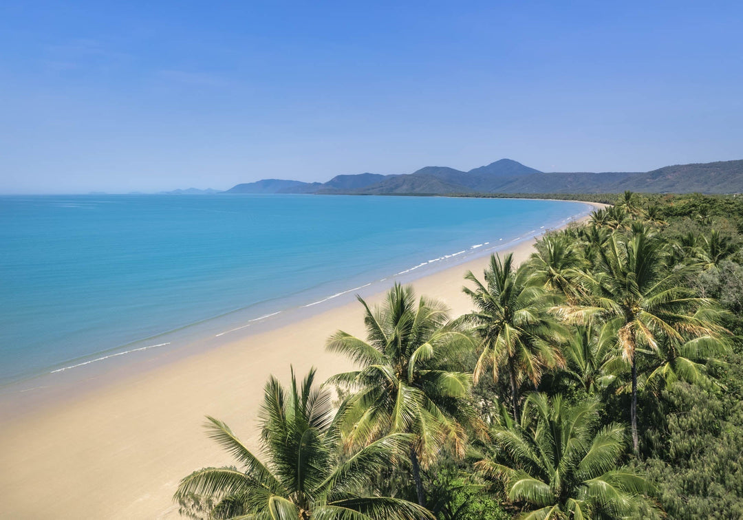 Drone shot of a beautiful day on four mile beach port douglas