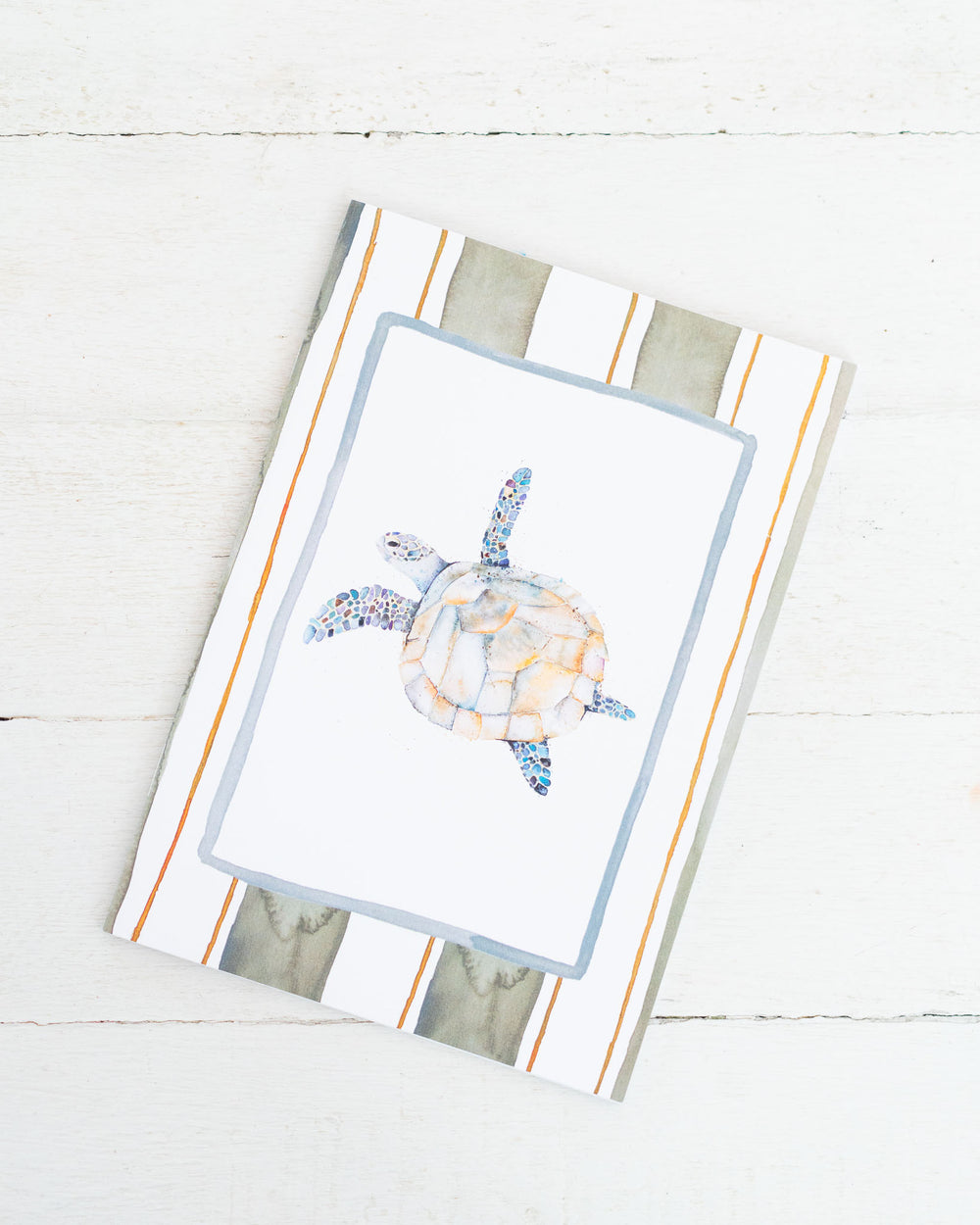Follow Me A5 lined notebook featuring a sea turtle against a Port Douglas sunset, artwork by Stephanie Elizabeth.
