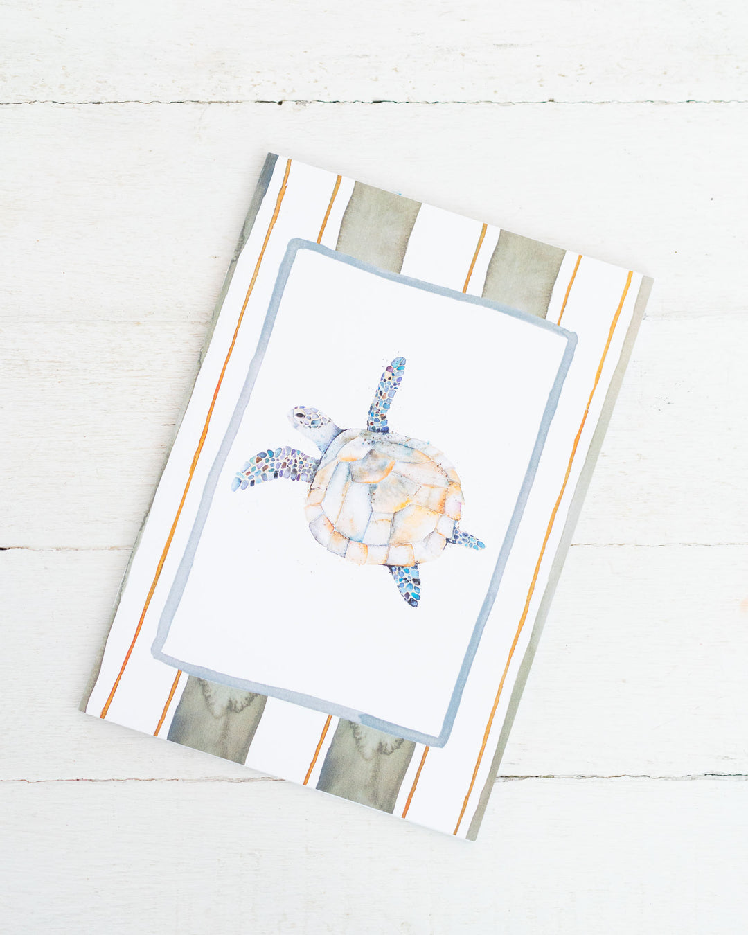 Follow Me A5 lined notebook featuring a sea turtle against a Port Douglas sunset, artwork by Stephanie Elizabeth.