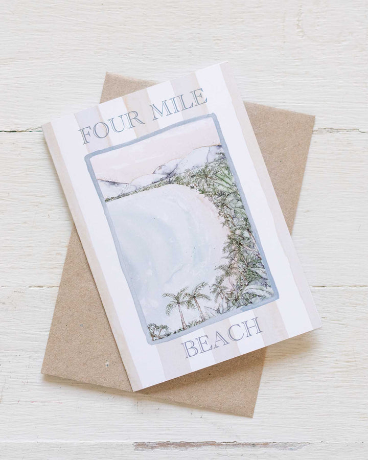Four Mile Beach Greeting Card with watercolor design by Stephanie Elizabeth Artwork, paired with a brown envelope.