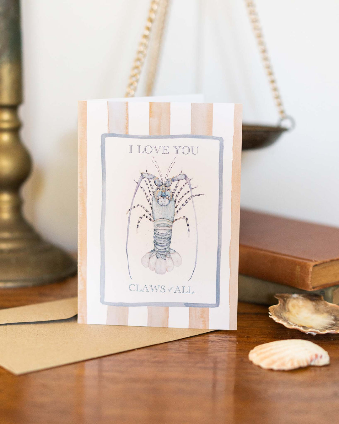 I Love You Claws and All greeting card with a red lobster illustration and heartfelt handwritten message.