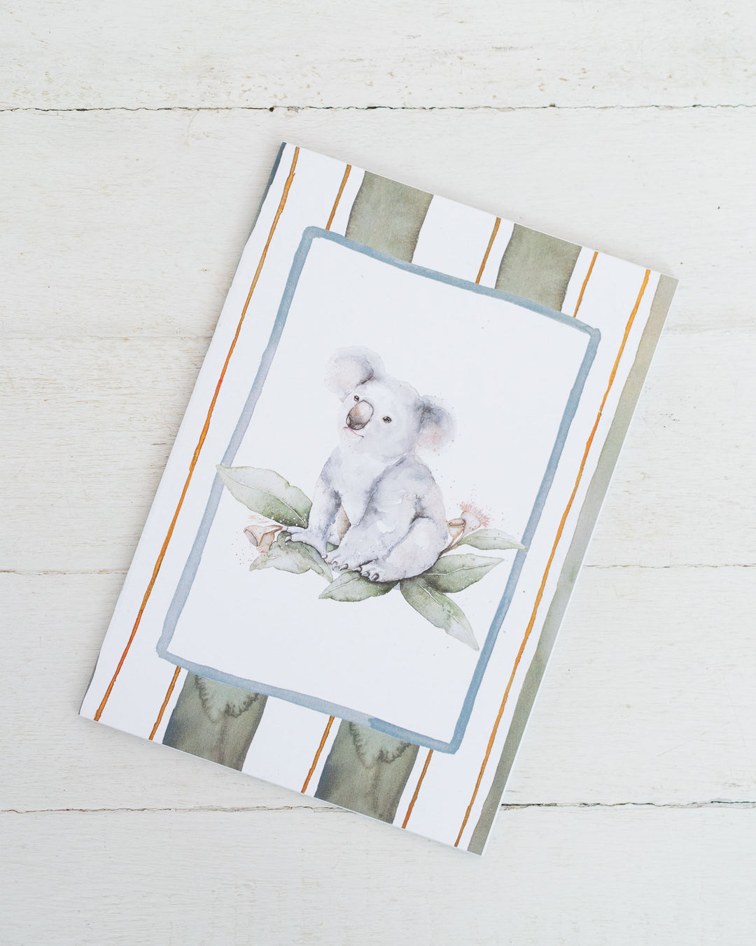 Watercolor koala greeting card, designed to complement the Koala Bloom A5 Lined Notebook by Stephanie Elizabeth.