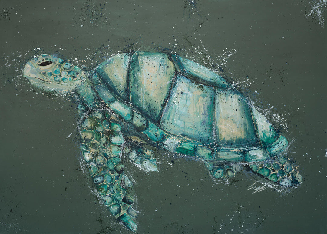 Turtle fine art print in green and blue, titled Tell me your star sign, I’ll make something up by Stephanie Elizabeth.