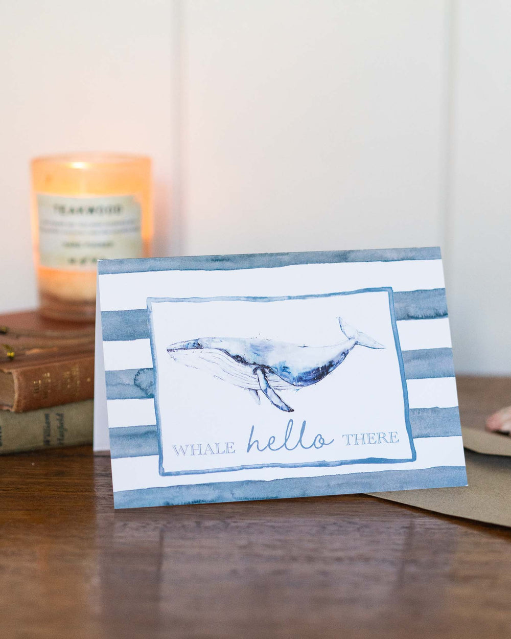 Whale Hello There greeting card featuring a playful whale illustration and punny text, by Stephanie Elizabeth.