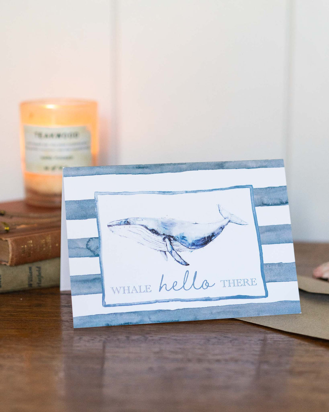 Whale Hello There greeting card featuring a playful whale illustration and punny text, by Stephanie Elizabeth.