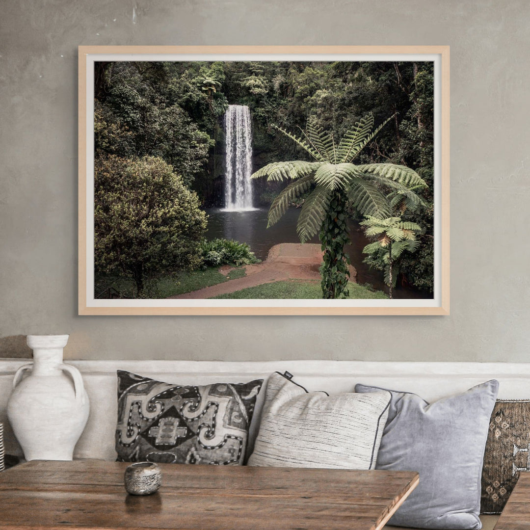 A Hop, Skip and Jump – Aerial view of Millaa Millaa and waterfall in the Atherton Tablelands | Framed Paper Print by David Lloyd