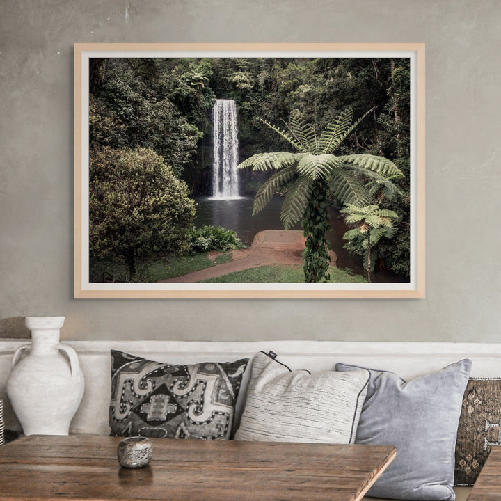A Hop, Skip and Jump – Aerial view of Millaa Millaa and waterfall in the Atherton Tablelands | Framed Paper Print by David Lloyd