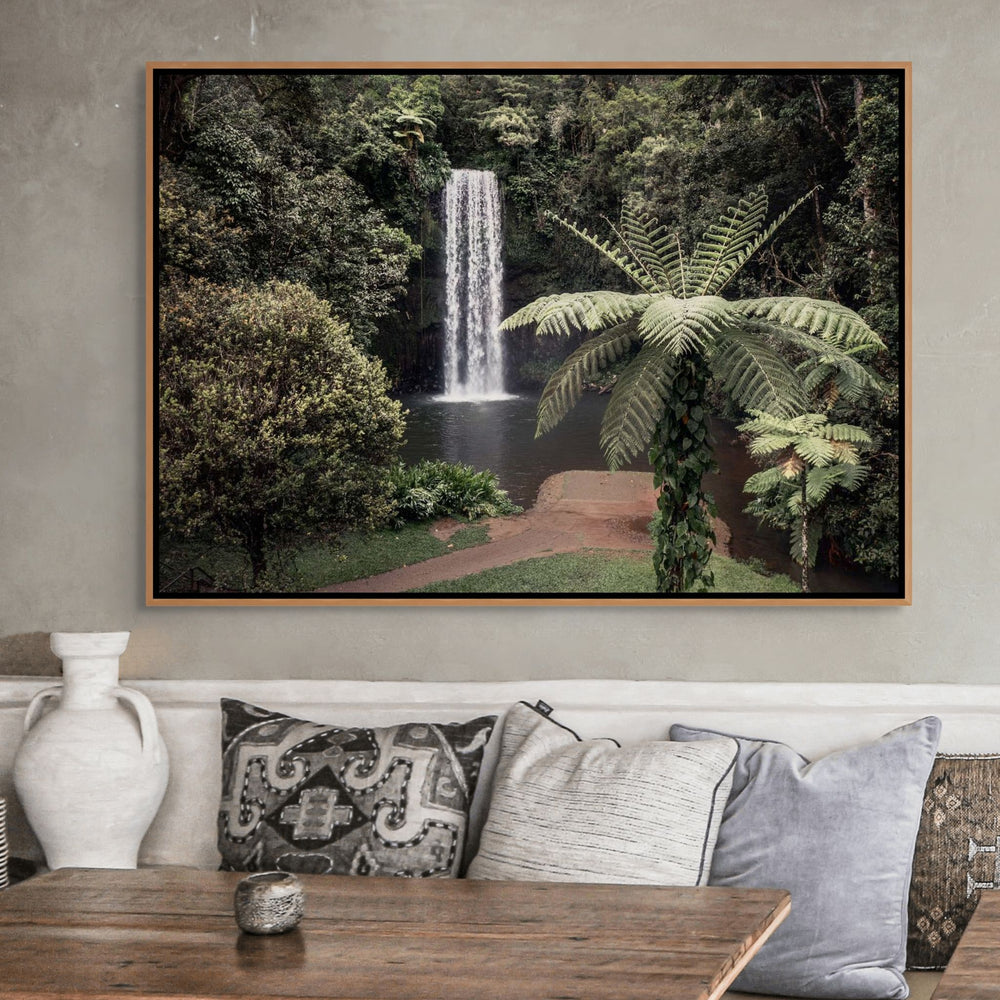 A Hop, Skip and Jump – Aerial view of Millaa Millaa and waterfall in the Atherton Tablelands | Shadow Box Canvas Print by David Lloyd