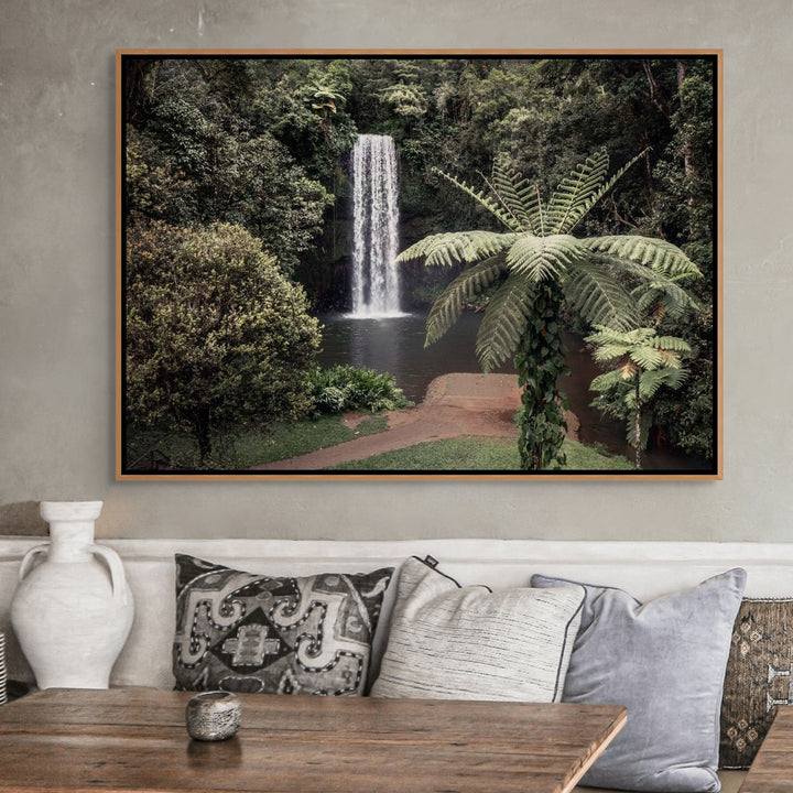 A Hop, Skip and Jump – Aerial view of Millaa Millaa and waterfall in the Atherton Tablelands | Shadow Box Canvas Print by David Lloyd