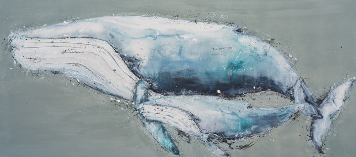 A Life Growing Together: abstract blue and white whale painted in acrylic on canvas by Stephanie Elizabeth.