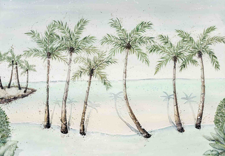 A Little Cove Love Story – tropical palm trees at Little Cove in Port Douglas, soft coastal light and tranquil morning tones | Unframed Rolled Print