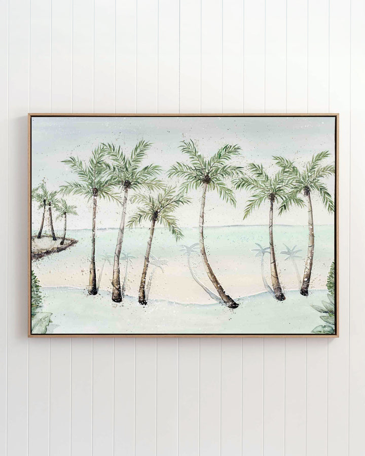 A Little Cove Love Story Port Douglas landscape fine art print by Stephanie Elizabeth, framed canvas in an oak frame