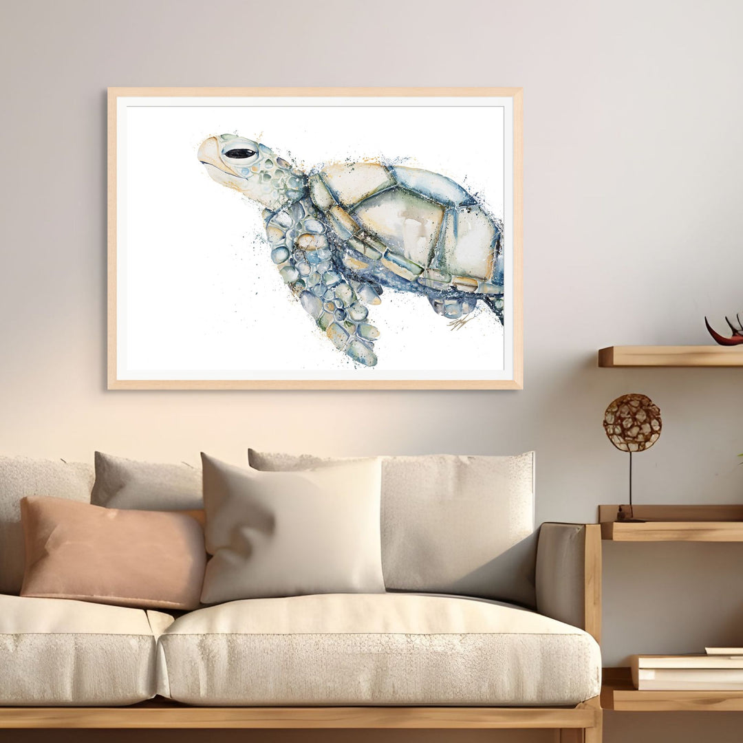 A Stones Throw Away by Stephanie Elizabeth – framed paper print of a three quarter aspect of a turtle side on
