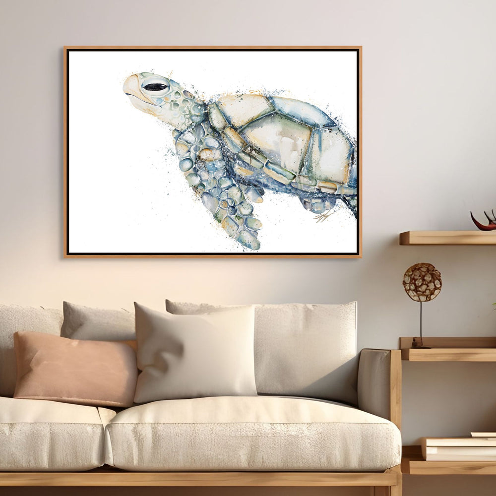 A Stones Throw Away by Stephanie Elizabeth – shadow box canvas print of a three quarter aspect of a turtle side on