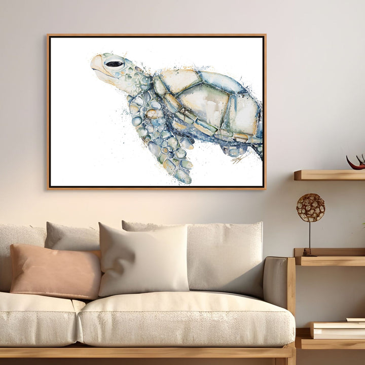 A Stones Throw Away by Stephanie Elizabeth – shadow box canvas print of a three quarter aspect of a turtle side on