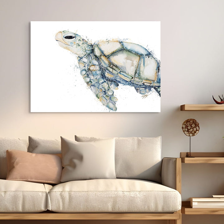 A Stones Throw Away by Stephanie Elizabeth – stretched canvas print of a three quarter aspect of a turtle side on