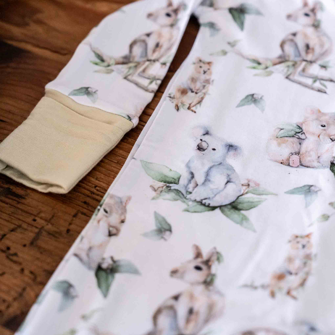 Aussie Animals Baby Onesie – Kangaroo, Wombat, Koala, Quokka - sleeves