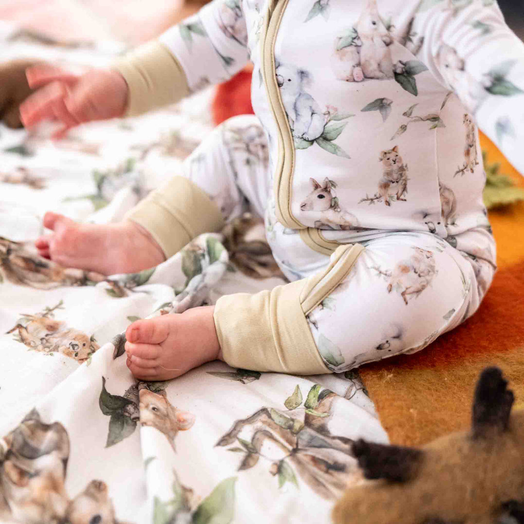 Aussie Animals Baby Onesie – Kangaroo, Wombat, Koala, Quokka - side front profile