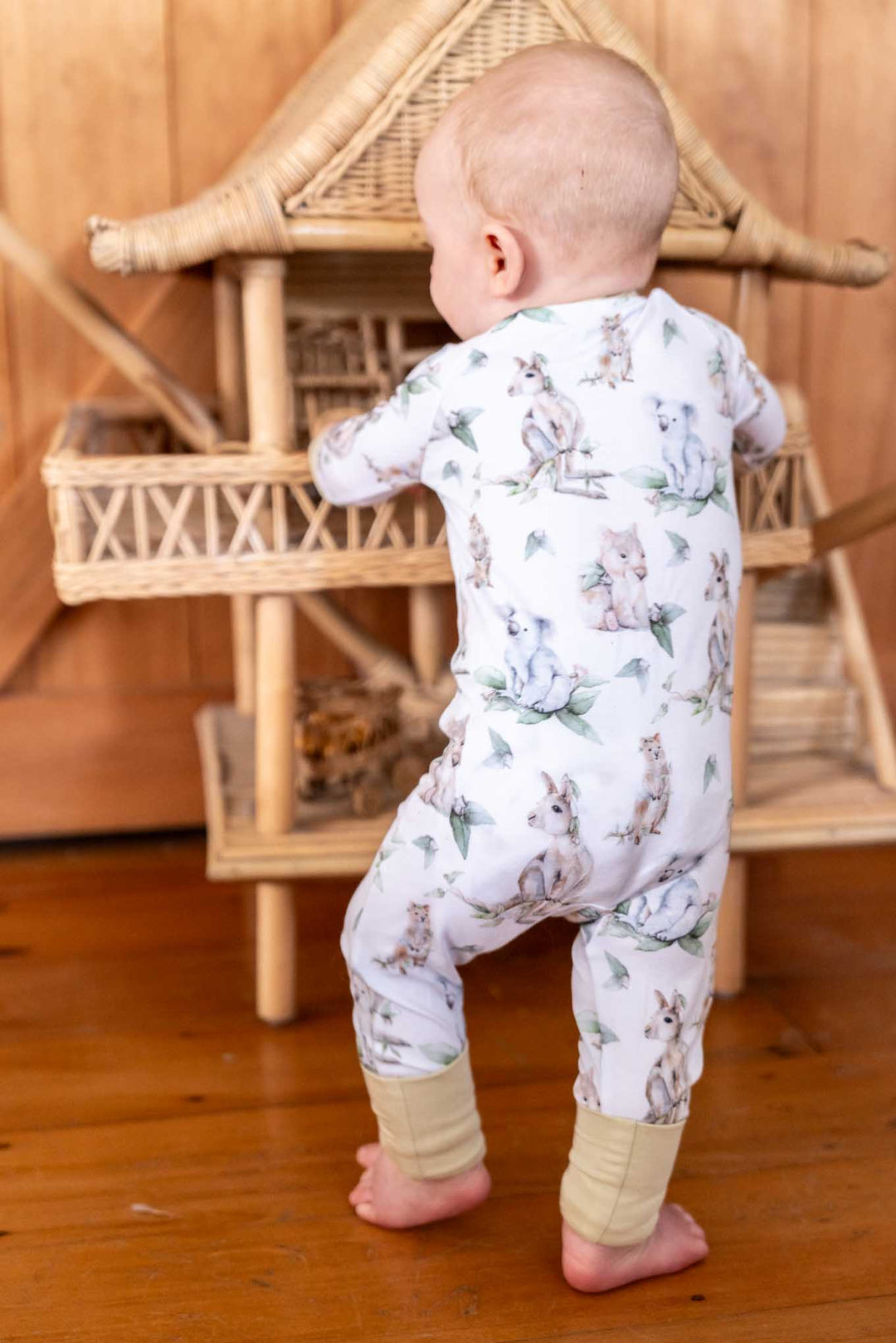 Aussie Animals Baby Onesie – Kangaroo, Wombat, Koala, Quokka - back standing