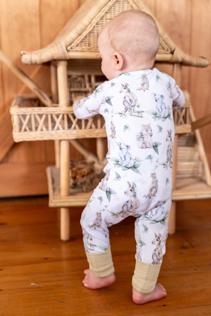 Aussie Animals Baby Onesie – Kangaroo, Wombat, Koala, Quokka - back standing