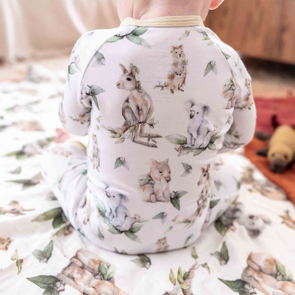 Aussie Animals Baby Onesie – Kangaroo, Wombat, Koala, Quokka - back sitting down