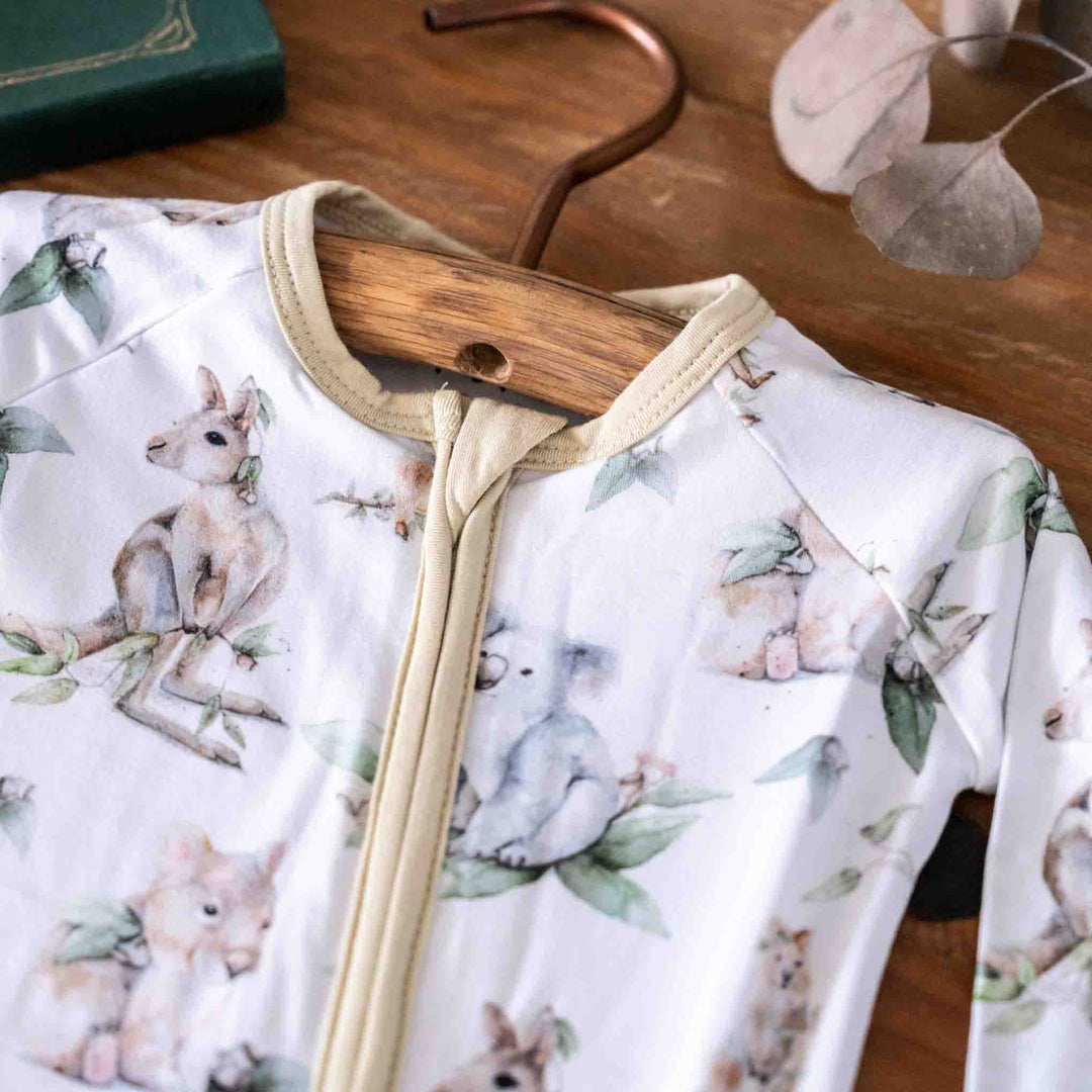 Aussie Animals Baby Onesie – Kangaroo, Wombat, Koala, Quokka - close up