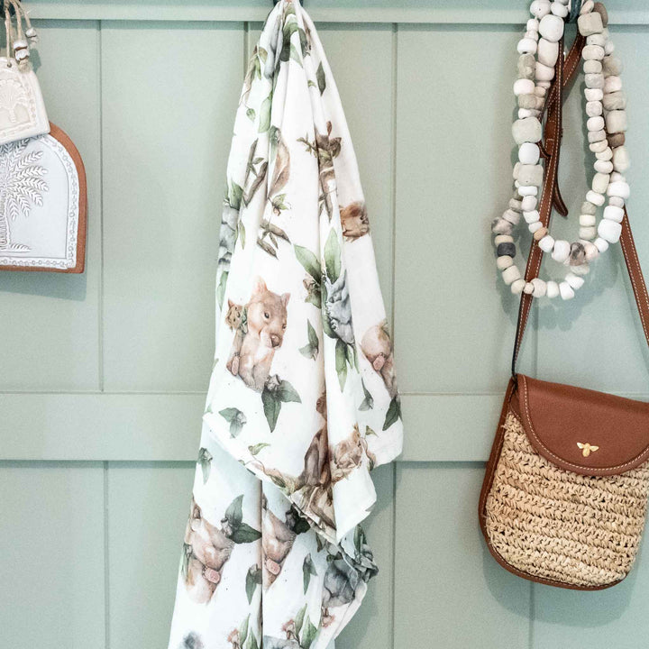 Australian animals baby swaddle hanging on wall 