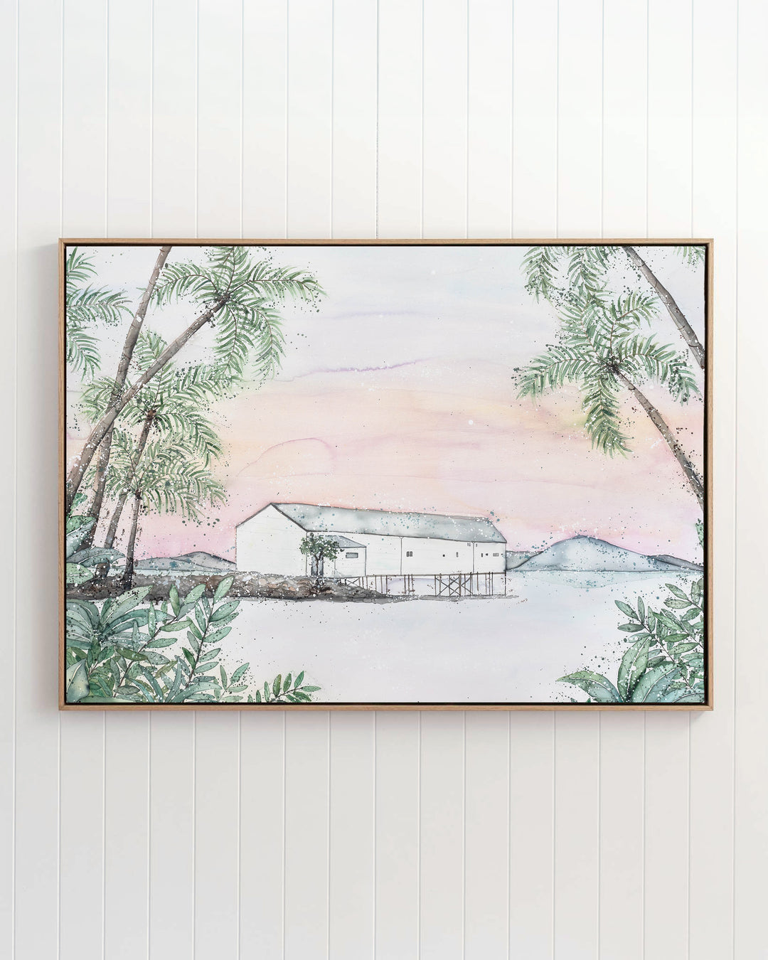 Balmy Beachside Sugar Wharf Port Douglas fine art print by Stephanie Elizabeth, framed canvas in an oak frame