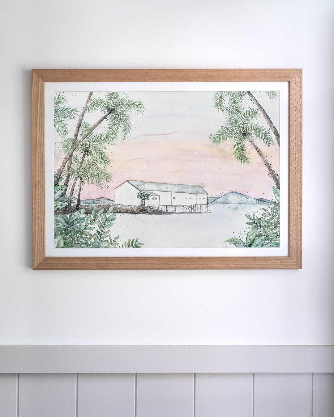 Balmy Beachside Sugar Wharf Port Douglas fine art print by Stephanie Elizabeth, framed paper print in an oak frame