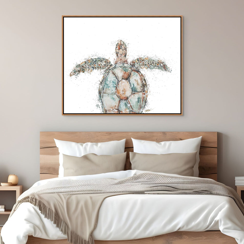 Bird’s-Eye View Turtle by Stephanie Elizabeth – shadow box canvas print featuring bird’s-eye view of turtle, ocean-inspired fine art artwork