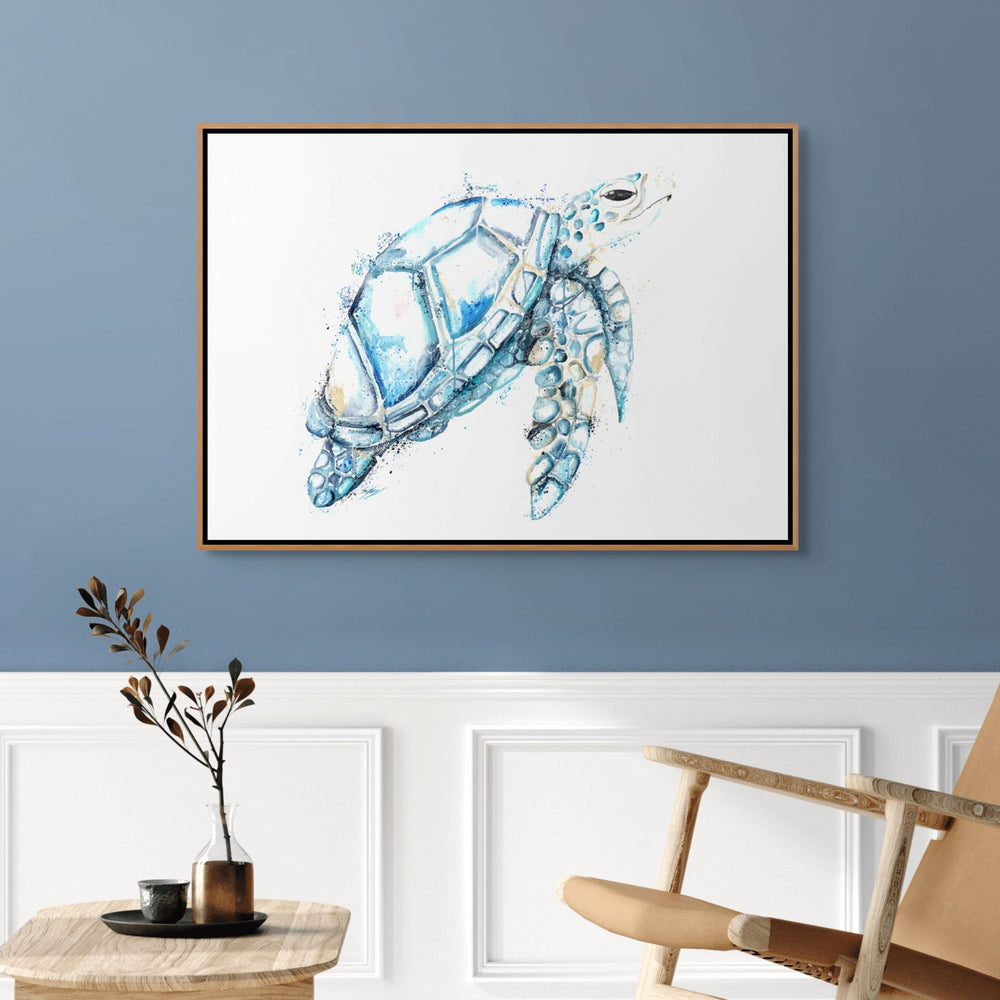 By The Way by Stephanie Elizabeth – shadow box canvas print of a full-size blue turtle, fine art marine artwork