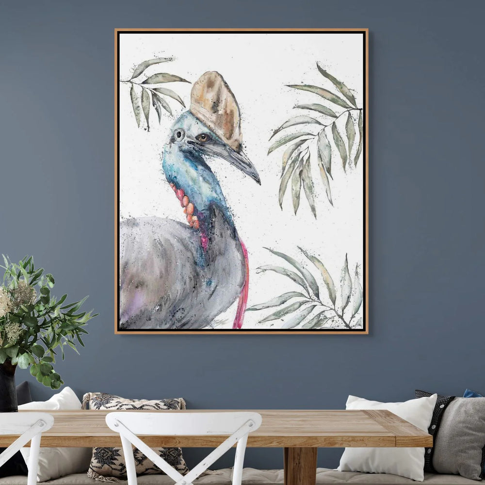 Cassowary Calamity by Stephanie Elizabeth – shadow box canvas print featuring cassowary, Australian wildlife fine art artwork
