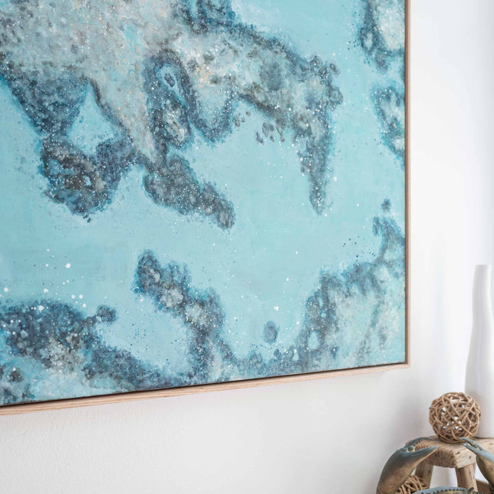 Diving Into You – close-up detail of reef texture and layered blue water movement in immersive ocean artwork by Stephanie Elizabeth | Original Artwork