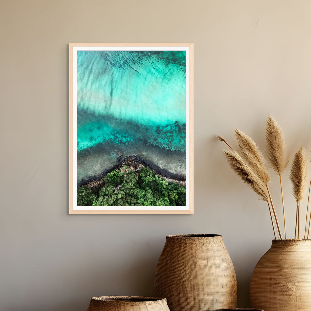 Don’t Dream It’s Over – Aerial view of Cape Tribulation with rainforest meeting turquoise ocean | Framed Paper Print by David Lloyd
