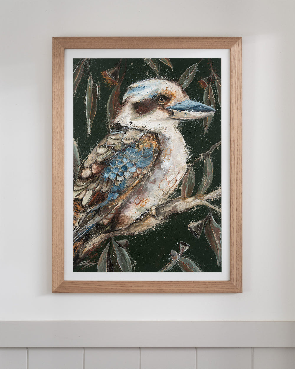 Fablewood – kookaburra, framed paper print in oak frame