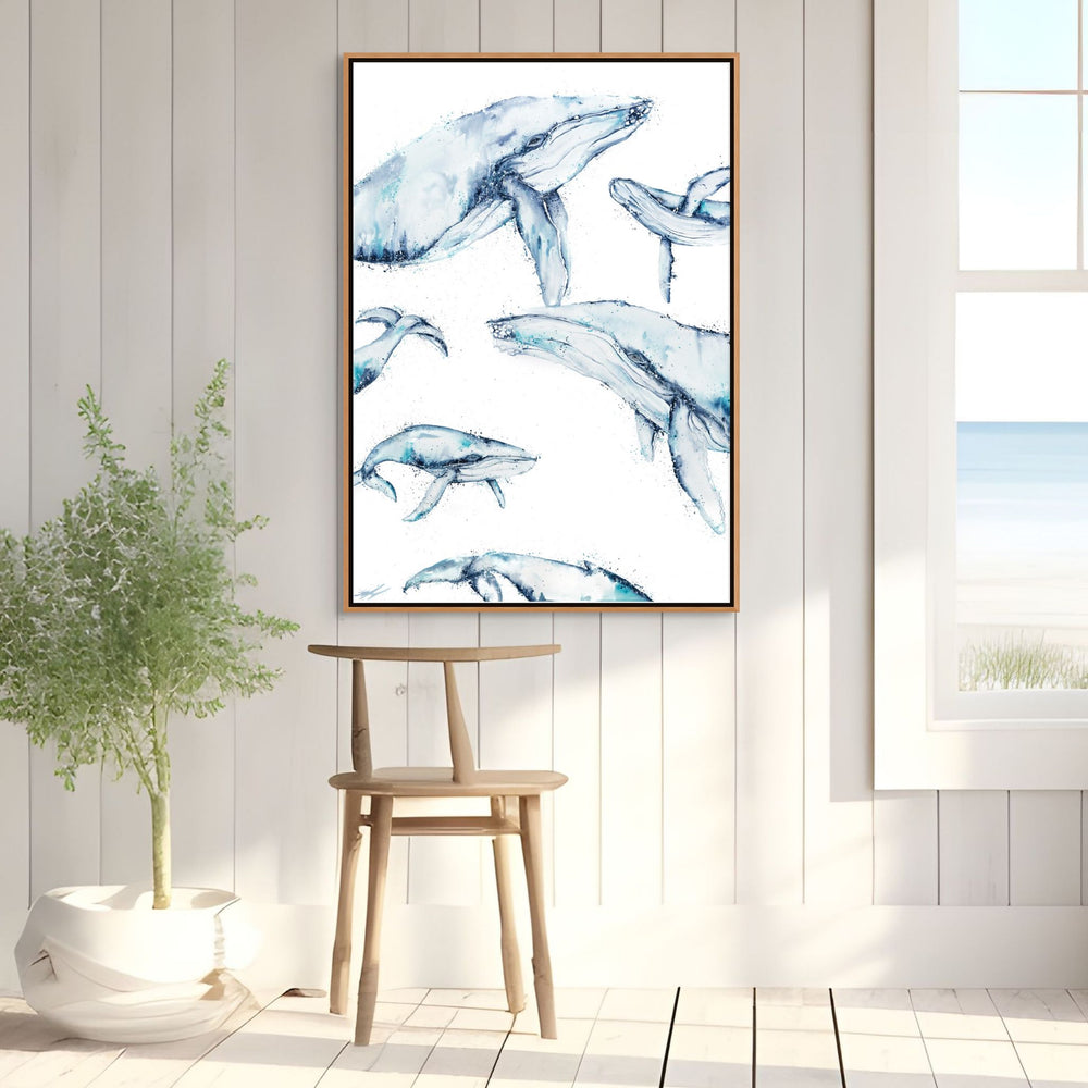 Family Trip by Stephanie Elizabeth – shadow box canvas print of playful humpback whales, fine art marine artwork