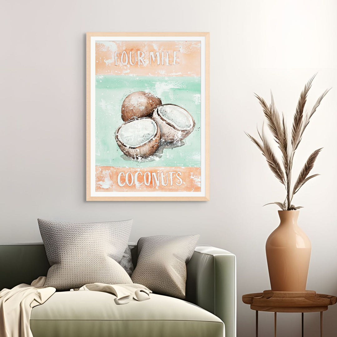 Four Mile Coconuts by Stephanie Elizabeth – framed paper print of coconut palms at Four Mile Beach, tropical fine art print