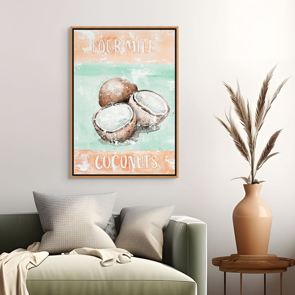 Four Mile Coconuts by Stephanie Elizabeth – shadow box canvas print featuring coconut palms, Australian coastal fine art artwork