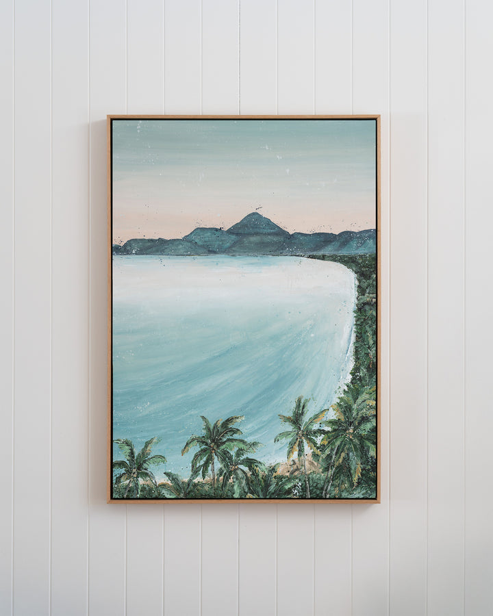 From the Lookout landscape fine art print by Stephanie Elizabeth, framed canvas in an oak frame