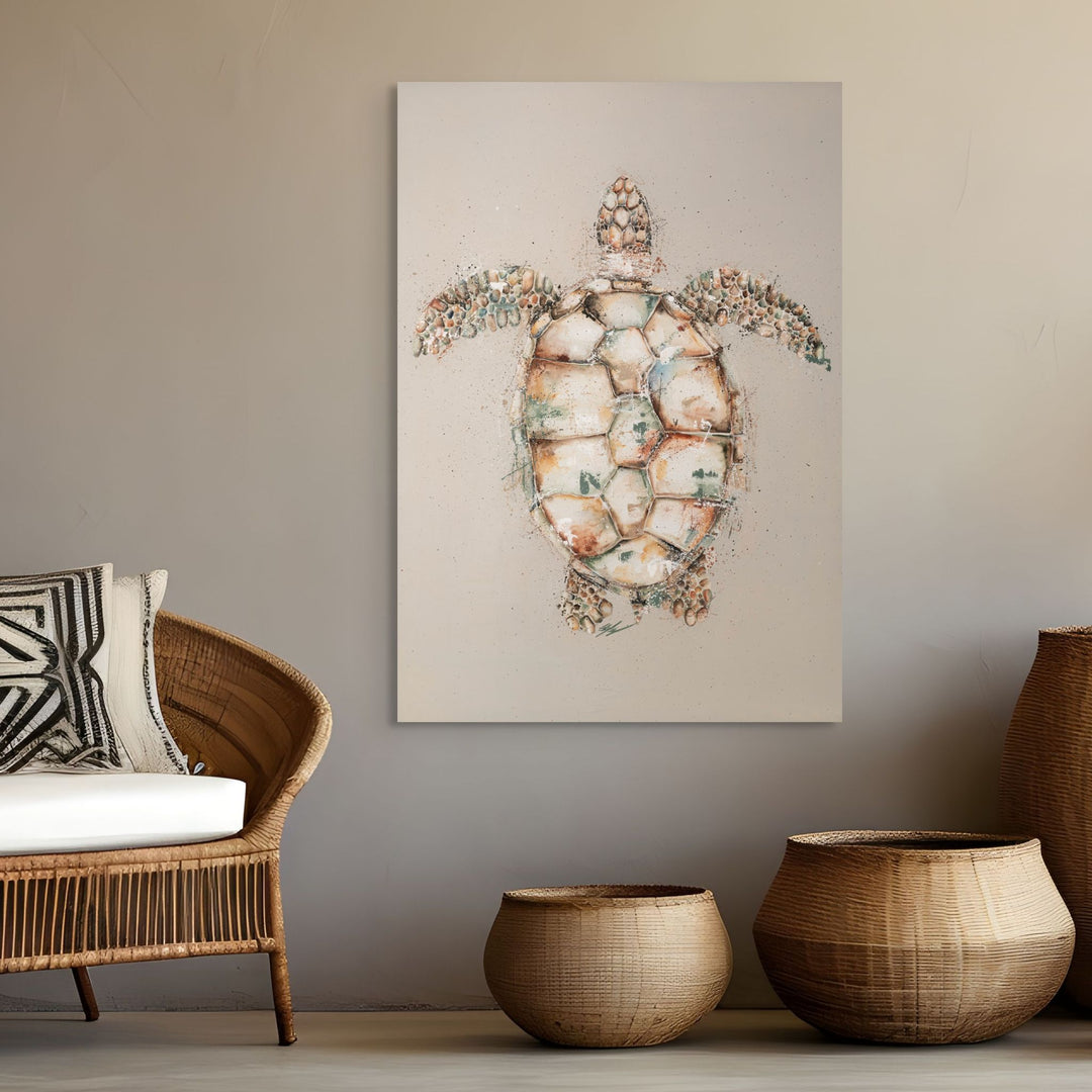Green by Stephanie Elizabeth – stretched canvas print of full-body green turtle from above, marine life fine art print
