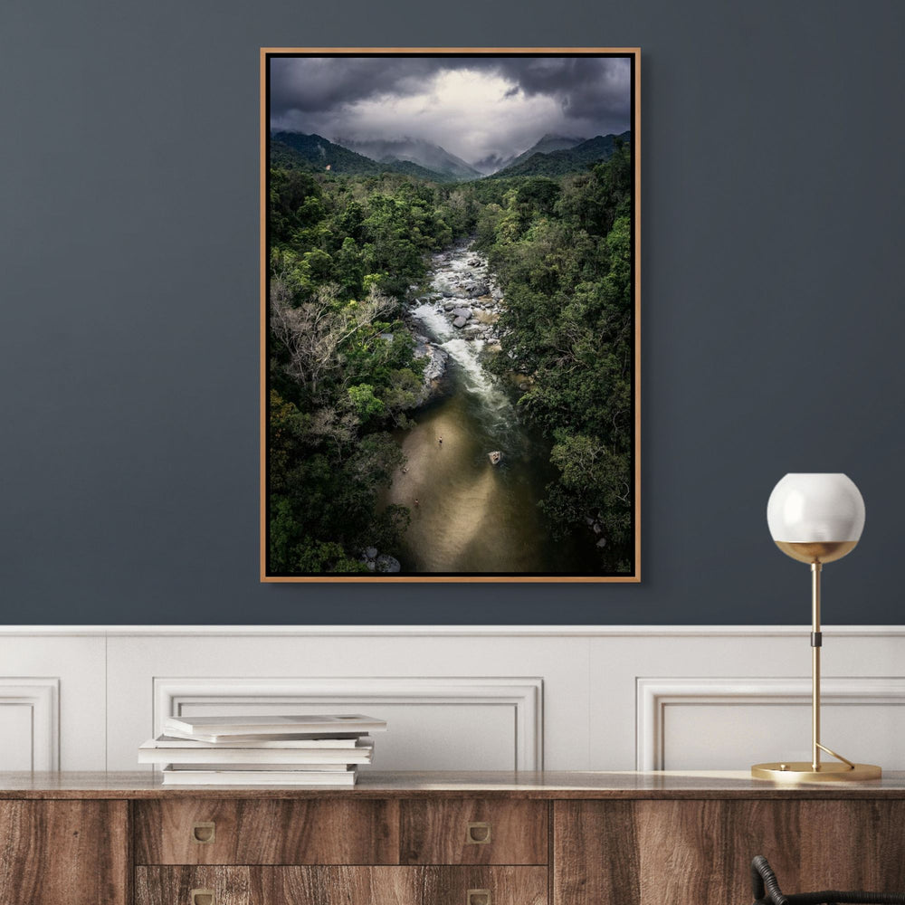 Hazy Habits by David Lloyd – shadow box canvas print, aerial rainforest view of Mossman Gorge, fine art photography