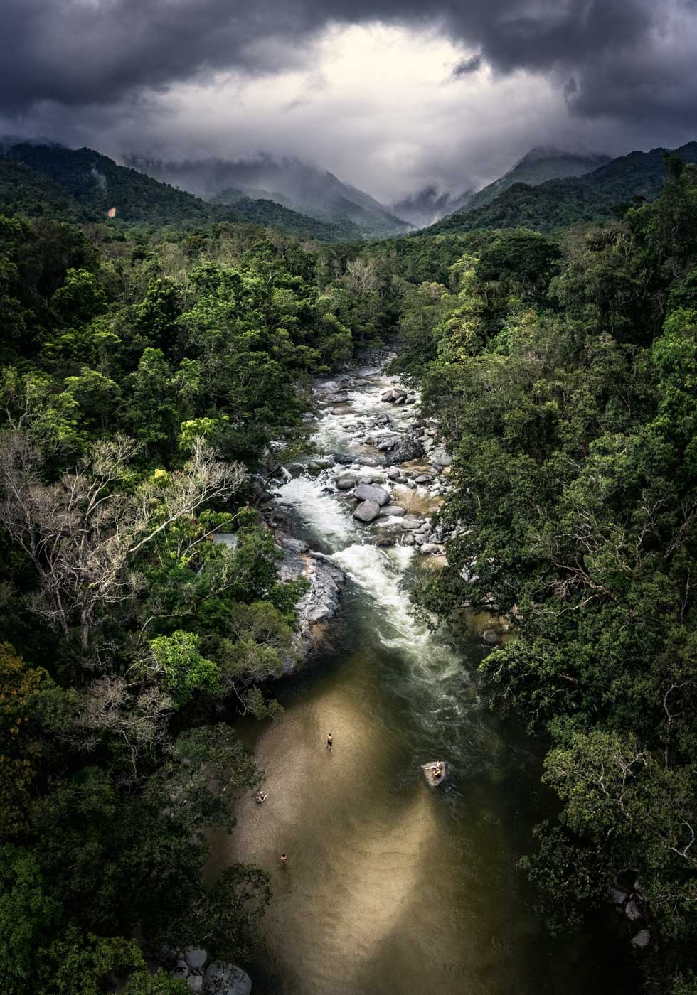 Hazy Habits by David Lloyd – unframed rolled paper print, aerial view of misty Mossman Gorge rainforest, fine art photographic print