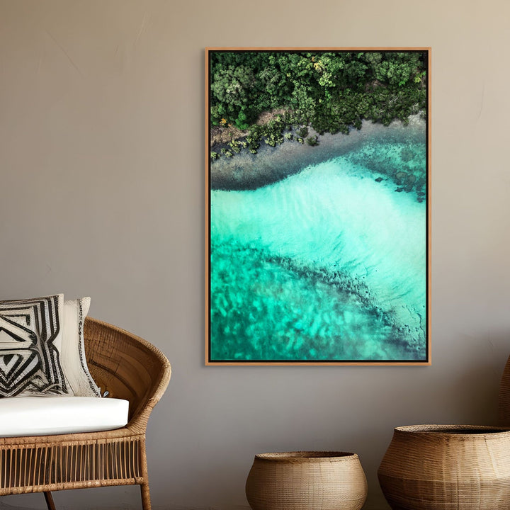 It’s Only Natural – Aerial view of Cape Tribulation with rainforest flowing into reef patterns | Shadow Box Canvas Print by David Lloyd