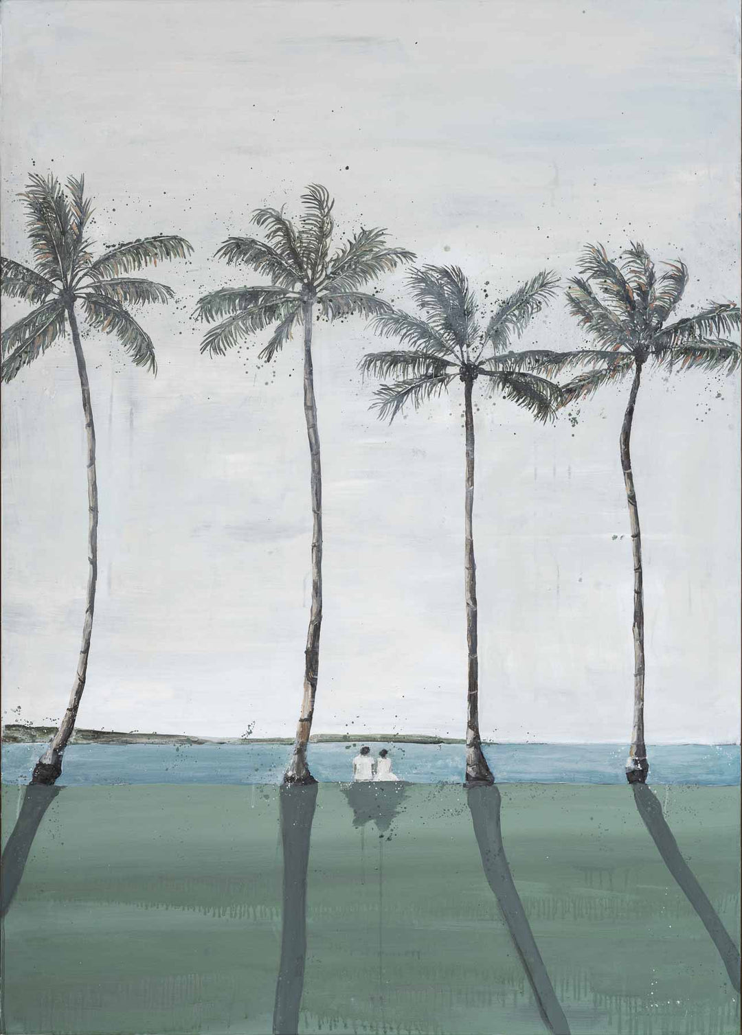 Just Us – original coastal painting by Stephanie Elizabeth featuring couple framed by palm trees overlooking the ocean