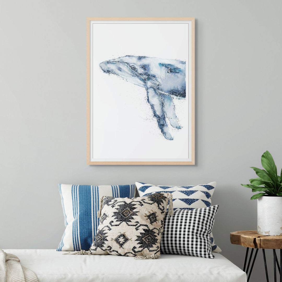 Locking Eyes by Stephanie Elizabeth – framed paper print, portrait orientation of humpback whale close-up, fine art marine life print
