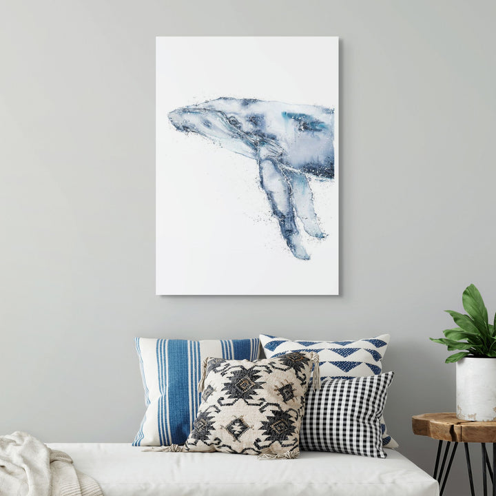 Locking Eyes by Stephanie Elizabeth – stretched canvas print of humpback whale close-up, portrait orientation marine artwork