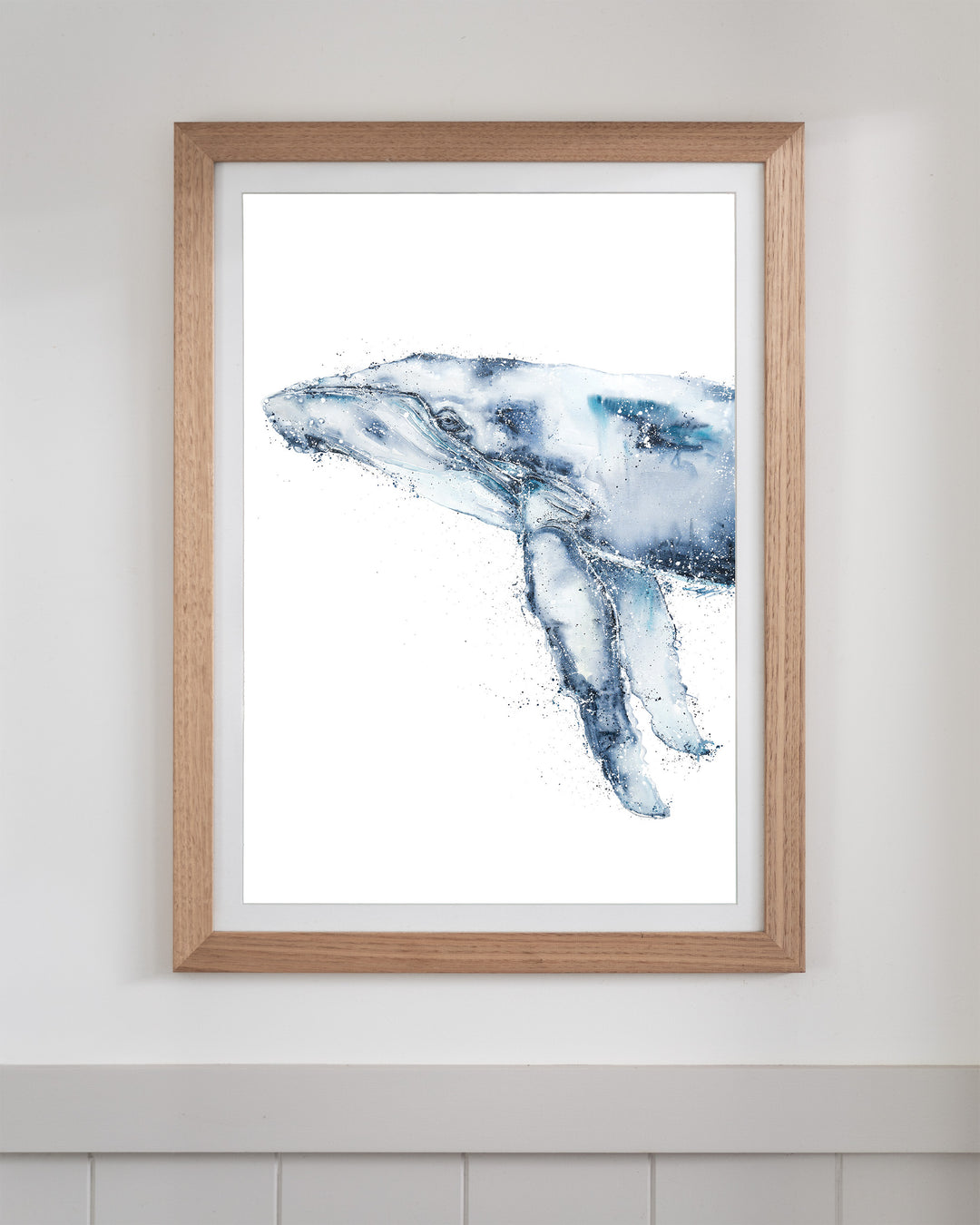 Locking Eyes – humpback whale, framed paper print in oak frame
