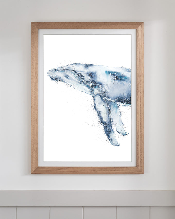 Locking Eyes – humpback whale, framed paper print in oak frame