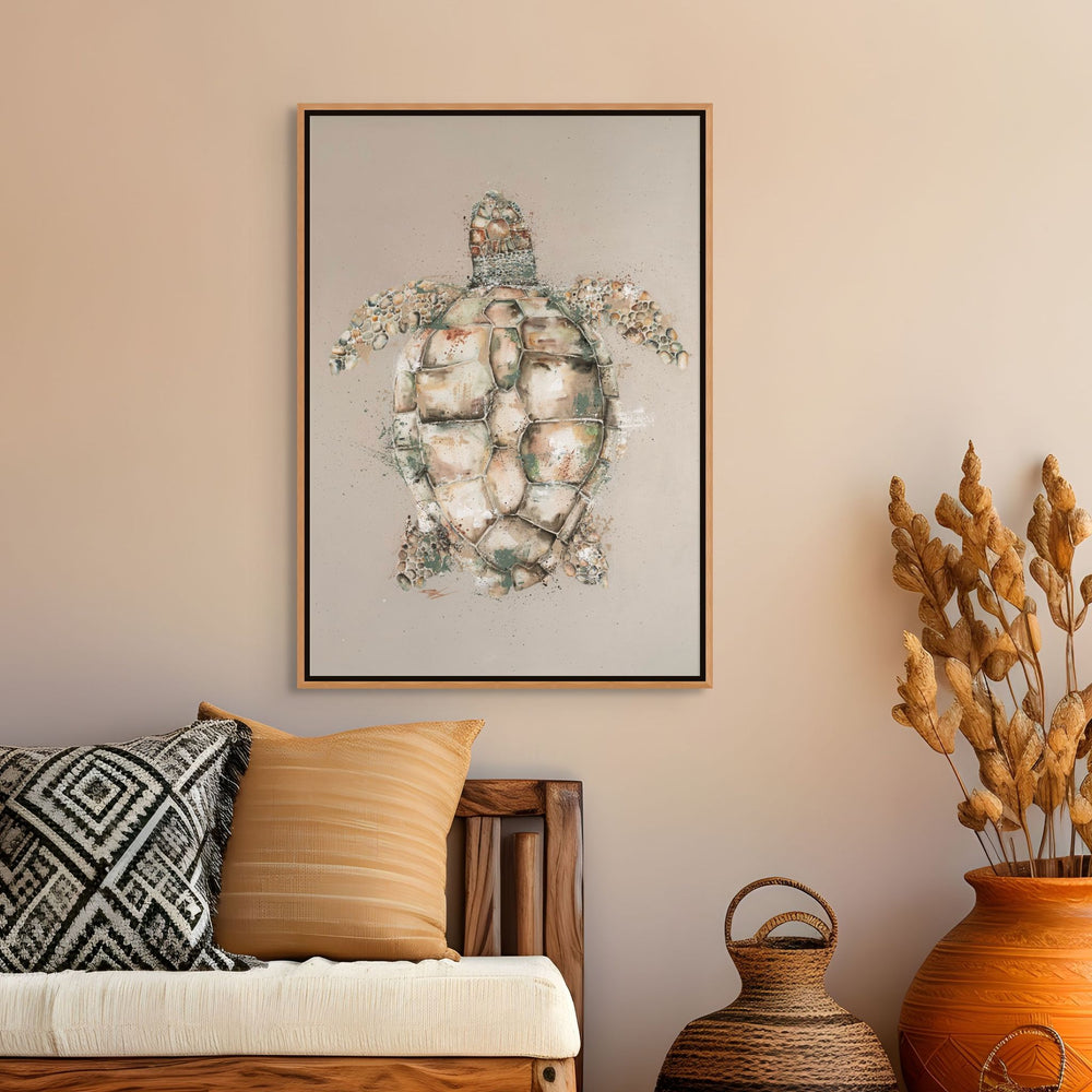 Loggerhead by Stephanie Elizabeth – shadow box canvas print featuring top-down view of beige turtle, ocean-inspired fine art artwork