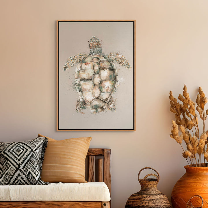 Loggerhead by Stephanie Elizabeth – shadow box canvas print featuring top-down view of beige turtle, ocean-inspired fine art artwork